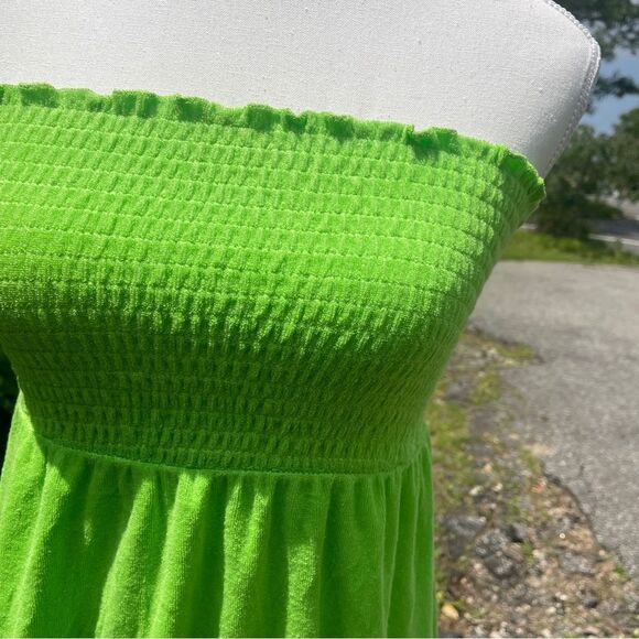 Y2K Terry Towel Dress Cover up Neon Green ,Strapless - Picture 3 of 7